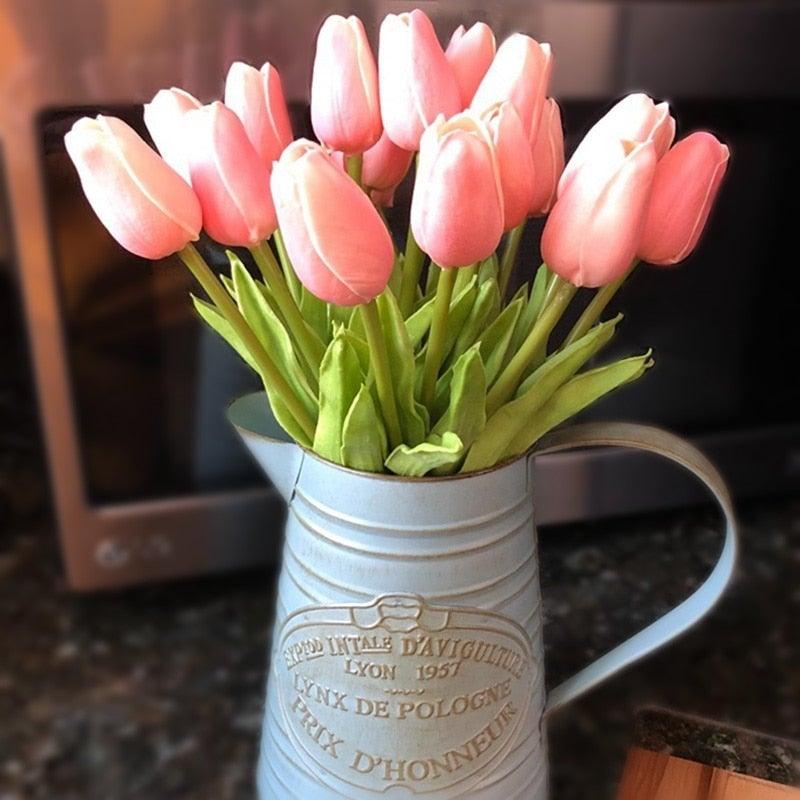 10PCS PU Fake Tulips Real Touch beautiful and Eligant Flower Real Touch Bouquet For Wedding Decoration Flowers Home Garden Decor