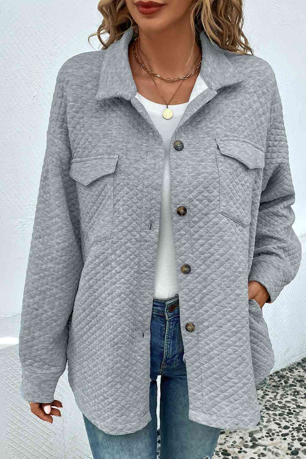 Comfortable Button-Down Collared Jacket Classic Lightweight Classic Design With Pockets
