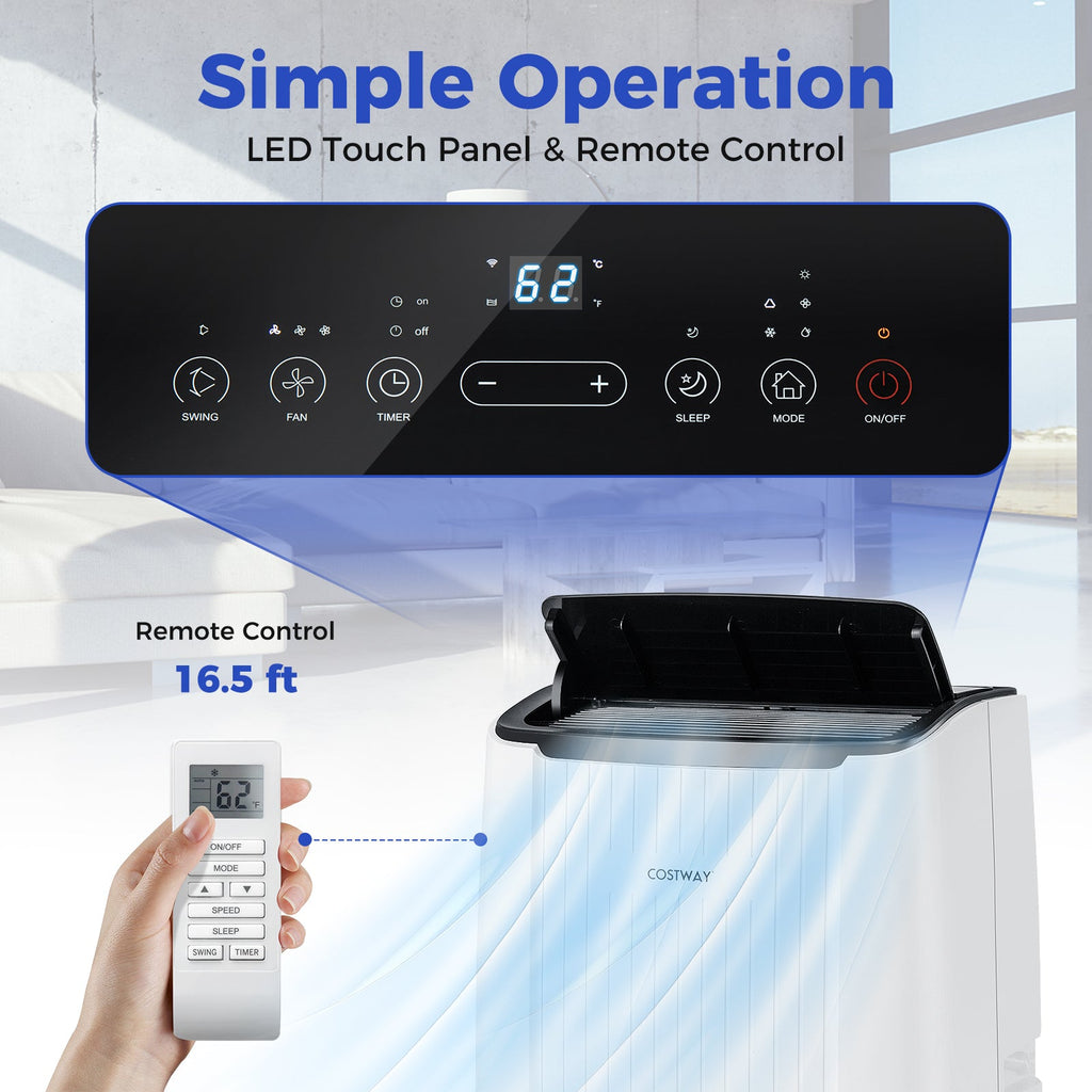 12000 BTU Portable Air Conditioner 4-in-1 Smart WiFi Enabled Home AC Unit with Heat