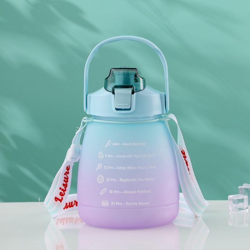 1300ml Water Bottle with Straw for Girls Plastic Cute Water Cup Female Children Summer Outdoor Sports Portable Drinkware  Gradient Color Cup Water Cup Outdoor Portable Water Bottle With Strap Large Capacity Straw Cup
