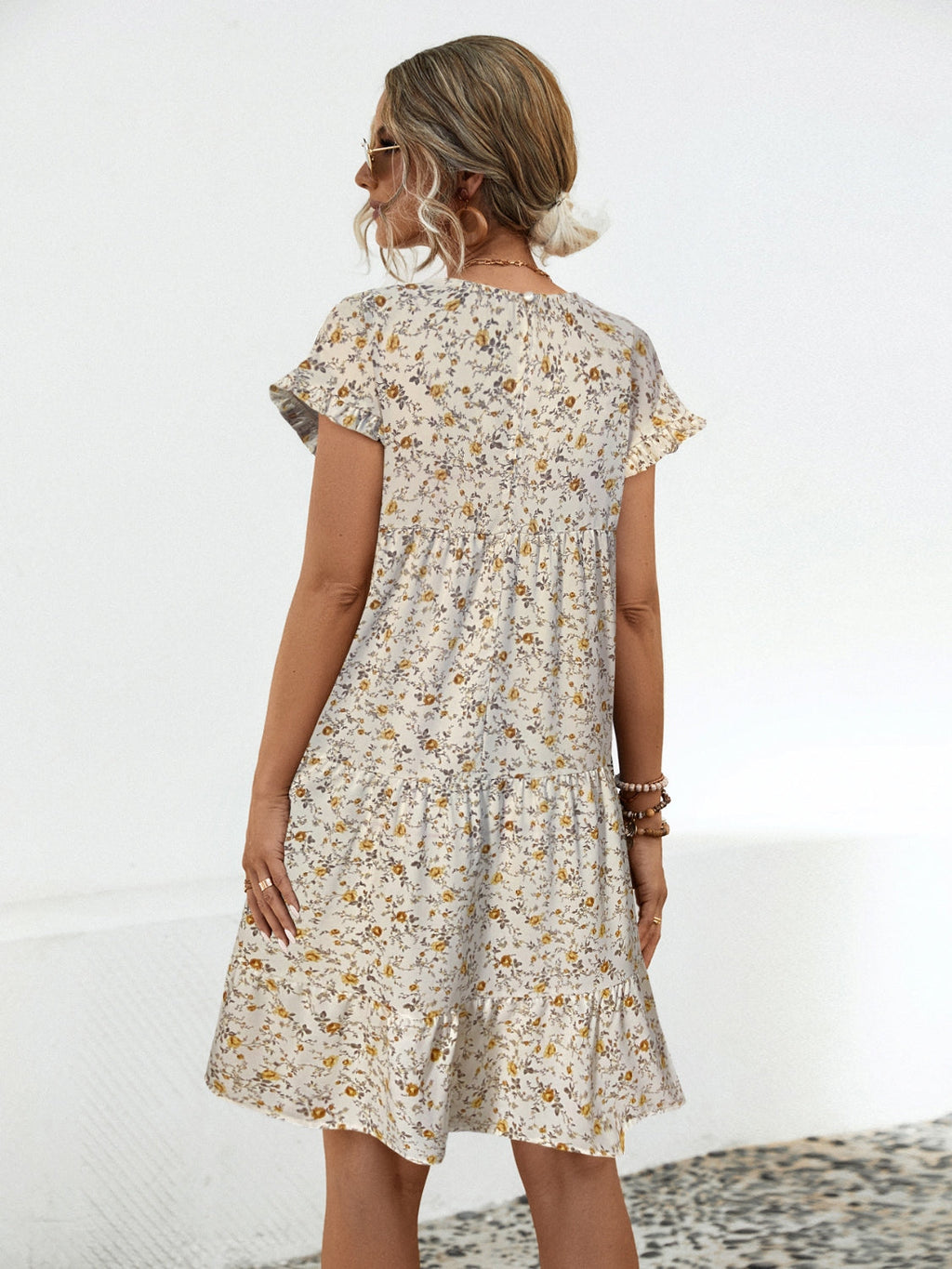 Floral Round Neck Short Sleeve Dress Elegant & Effortless Everyday Style Women Dress
