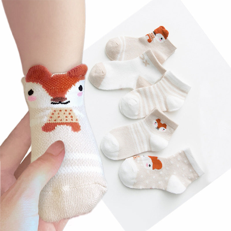 5 Pairs Cute Summer Breathable Mesh Cotton Infant Baby Socks For Newborn Boys And Girls