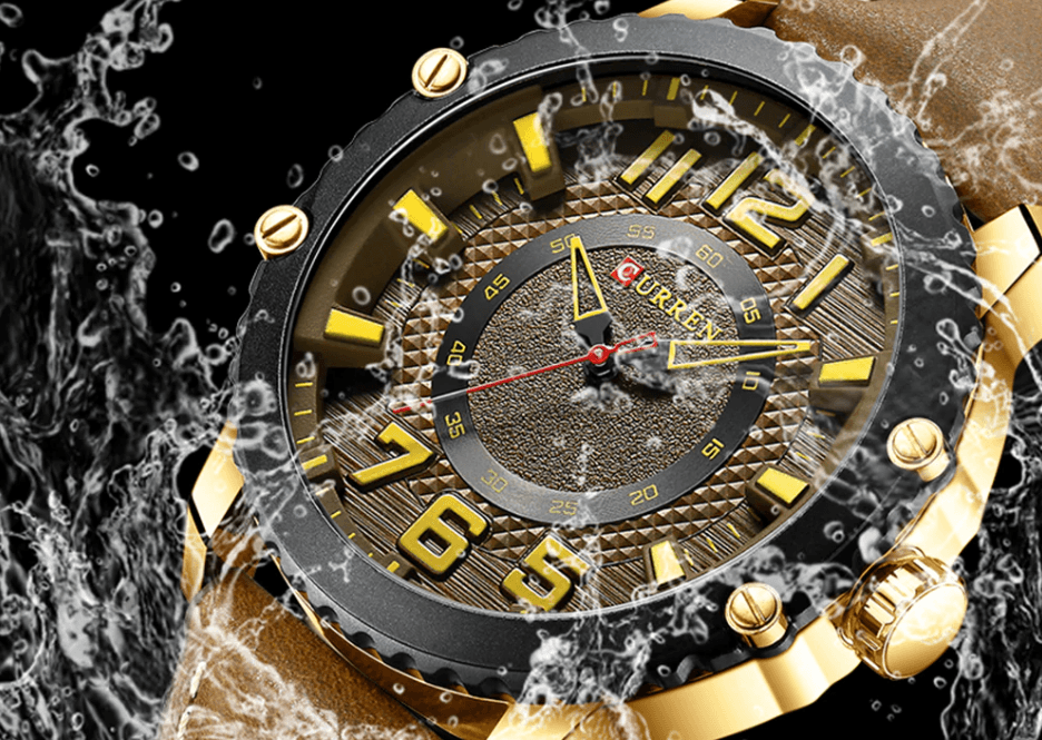 Men's Waterproof  Sport Watch With Leather  Belts  And Large Numbers Details Unique Design Perfect Gift