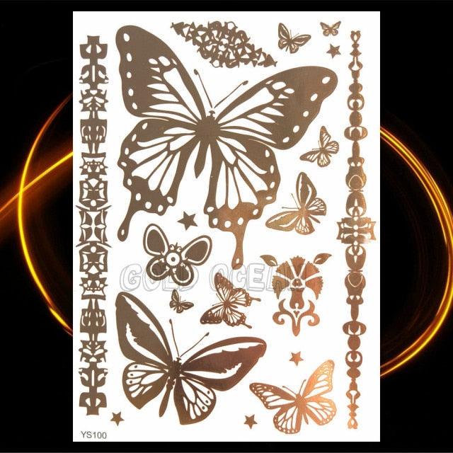 1PC Gold Chain Bracelet Tattoo Sticker Summer Style Fake Jewelry Temporary Tattoo Waterproof Gold Sliver Glitter Body Face Tattoo For Womens