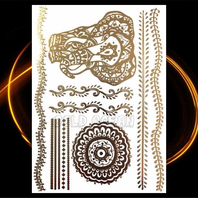 1PC Gold Chain Bracelet Tattoo Sticker Summer Style Fake Jewelry Temporary Tattoo Waterproof Gold Sliver Glitter Body Face Tattoo For Womens