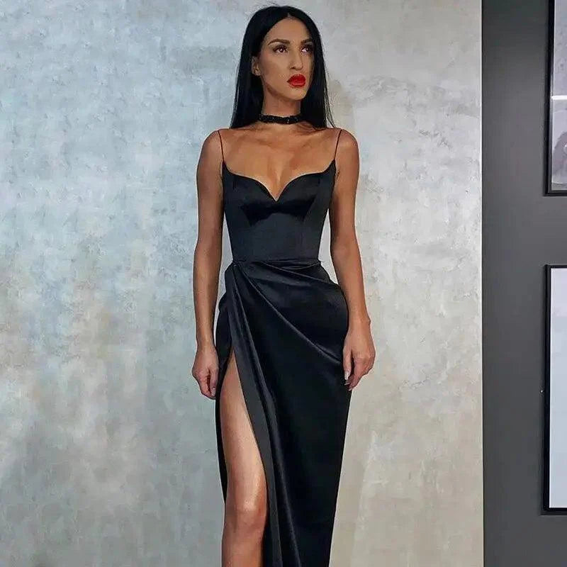 2021 Top Fashion Summer Bodycon Spaghetti Strap Vintage Pleated Slim Party Dresses - Backless Mid Length Cute Summer Fashion Dresses