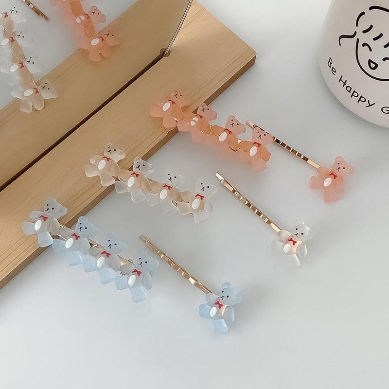 2Pcs/Set New Girls Cute Cartoon Bear Jelly Color Hairpins Sweet Hair Clips Bangs Side Barrette Headband Fashion Hair Accessories For Women