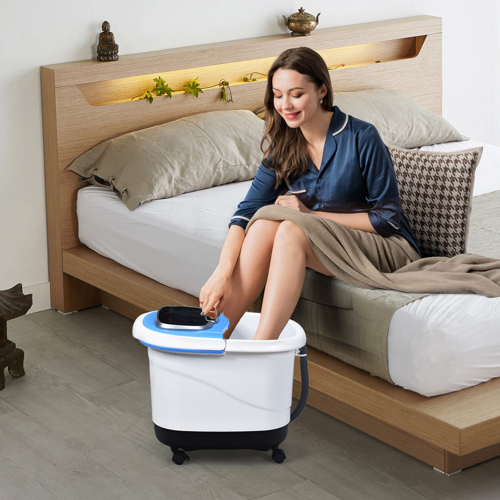 Portable All-In-One Heated Foot Bubble Spa Bath Motorized Massager-Blue