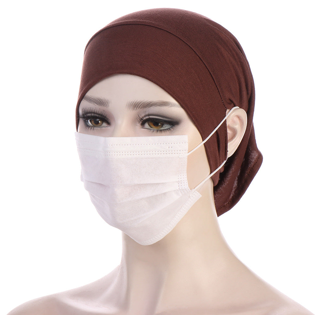 NEW Soft Cotton Hijab Breathable Turban Tie Under Scarf Elegant Ear Hole Stretch Inner Hijabs Lightweight Turban Round Front Under Hijab Caps Female Turban Bonnet