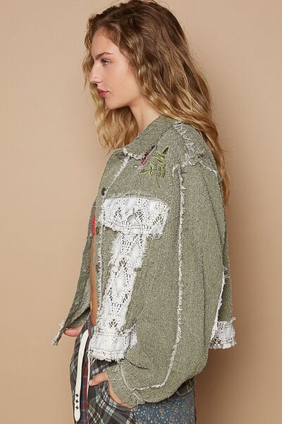 Retro Embroidered Patchwork Vintage Button Up Jacket Outdoor Modern Style Jacket For Girls