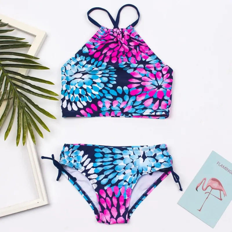 Girls Swimsuit Kids Swimwear Cute Print Kids Bikini Sets Girls Swimsuits Two Piece Bathing Suit Sets 3D Printed Swimwear Ruffle Style Children Swimwear Kids Beach Wear 2-16 Year