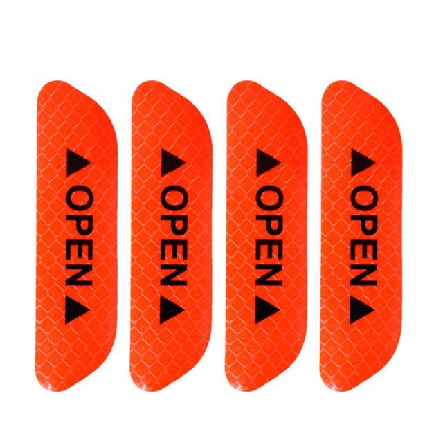 4PCS/Set Car Door Stickers Universal Safety Warning Mark OPEN High Reflective Tape For Auto Accessories Exterior Bike Helmet Door Open Reflective Warning Stickers Auto Open Sign Anti-Collision Safety Reflective Decal