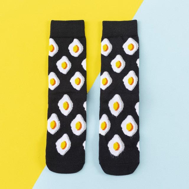 Women's Colorful Cotton Socks Fruits Banana Avocado Lemon Egg Cookie Donuts Food Happy Color Socks