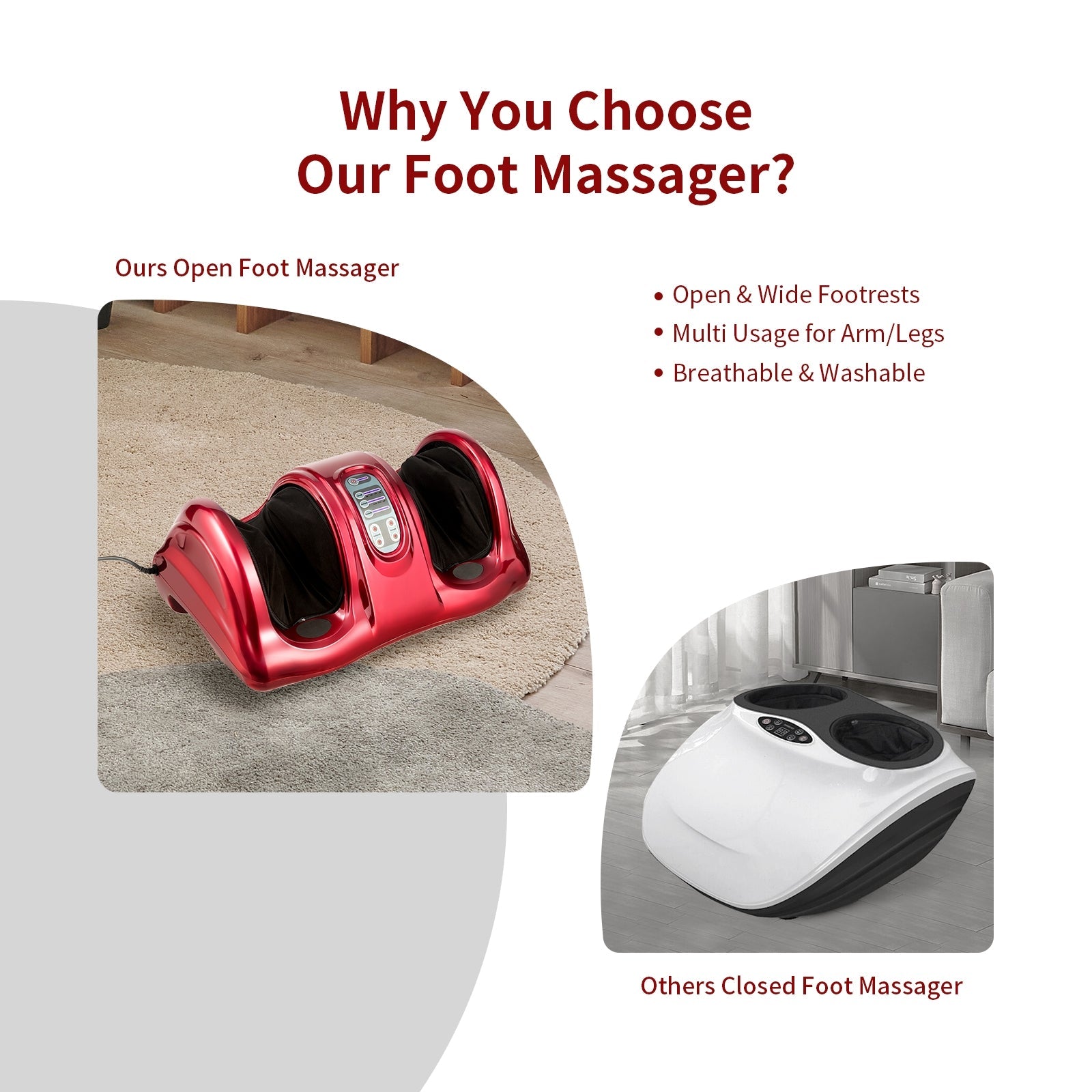 Therapeutic Shiatsu Foot Massager with High Intensity Rollers-Red