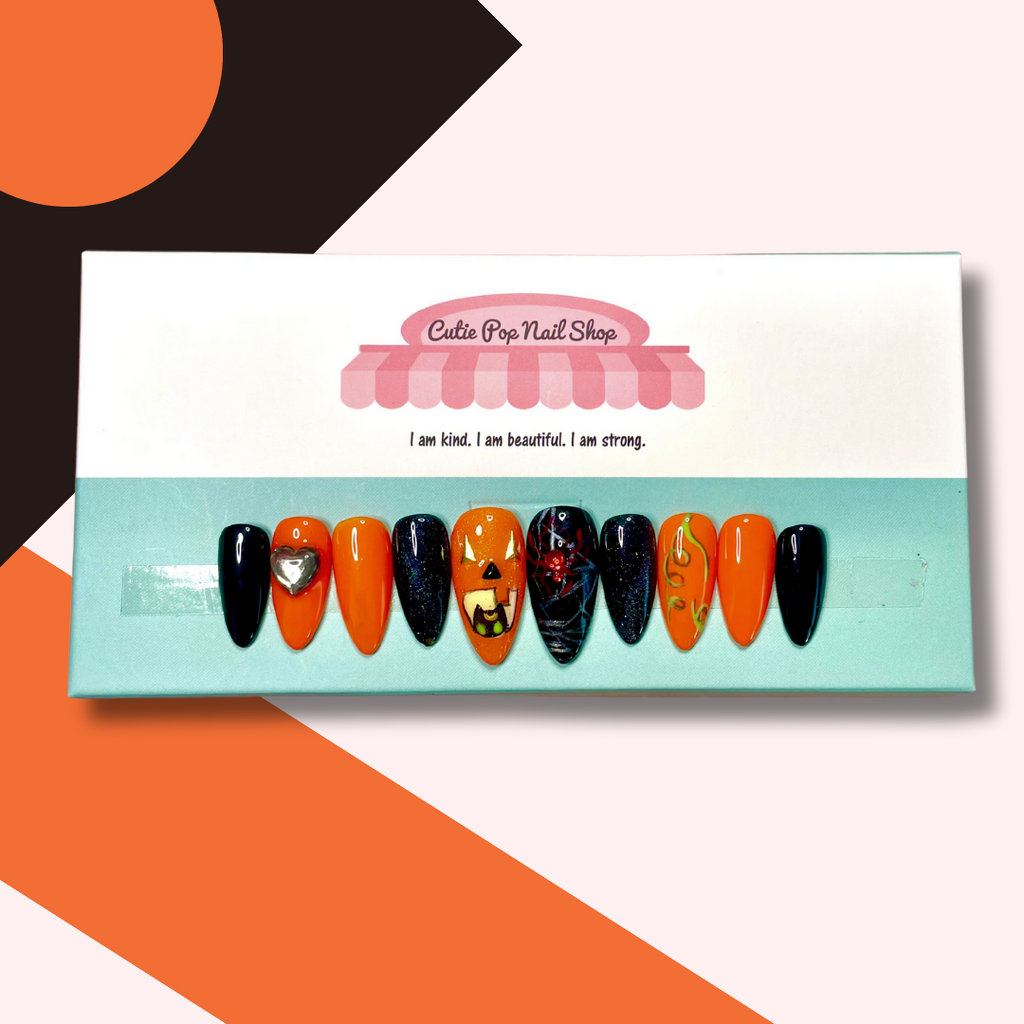 Press-On Nails – Pumpkin Cat (Small)