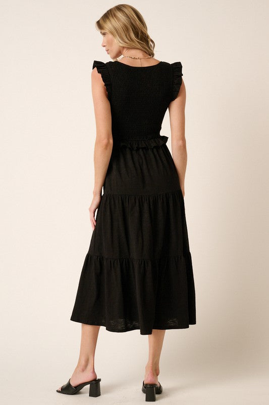 Smocked Ruffled Tiered Midi Dress – Feminine, Romantic, Flattering and Playful Design & Whimsical Style