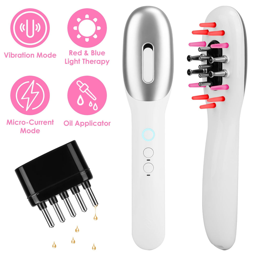Electric Scalp Massage Comb Microcurrent Hair Brush Handheld Head Scratcher Massager Hair Oil Applicator with Vibration Micro-Current Mode Red & Blue