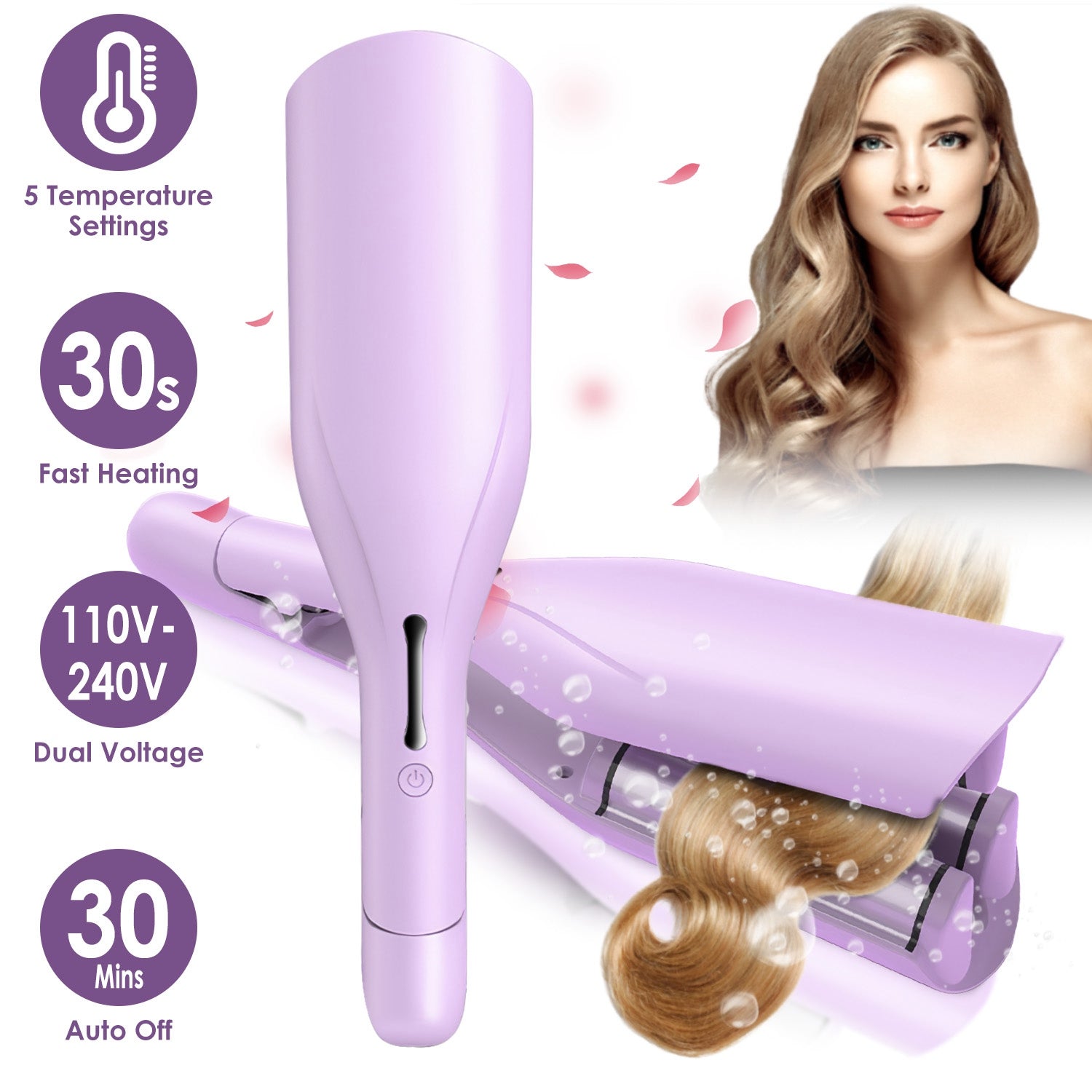 Ceramic Hair Waver Iron – 1.41" Barrel, 5 Temps