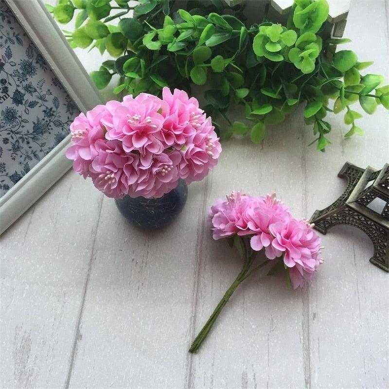 6pcs Silk Stamen Artificial Flower Bouquet Wedding Party Decoration Handmade Wreath Gift Scrapbooking Craft Fake Flowers