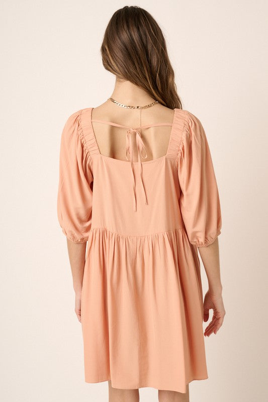 Pintuck Detail Tie Back Mini Dress For Women – Chic and Trendy Mini Dress with Playful Tie Back and Textured Pintuck Design
