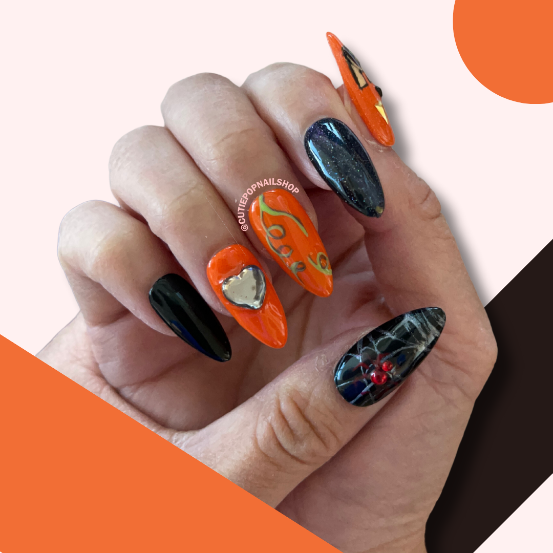 Press-On Nails – Pumpkin Cat (Small)