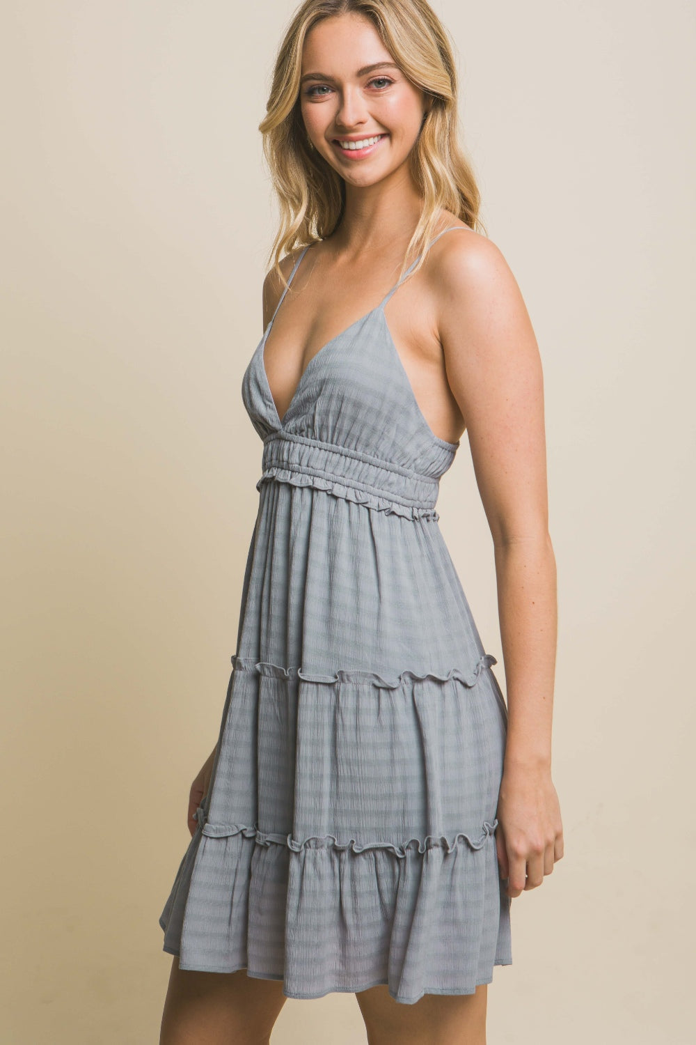 Frill V-Neck Cami Dress – V-Neck Cami Dress, Frill Cami Dress, Feminine V-Neck Dress, Casual Summer Dress, Flowy Cami Dress, Chic Cami Dress, Elegant Frill Dress