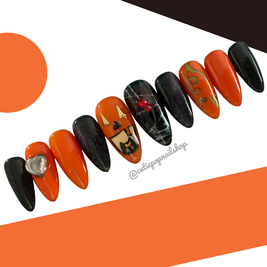 Press-On Nails – Pumpkin Cat (Small)