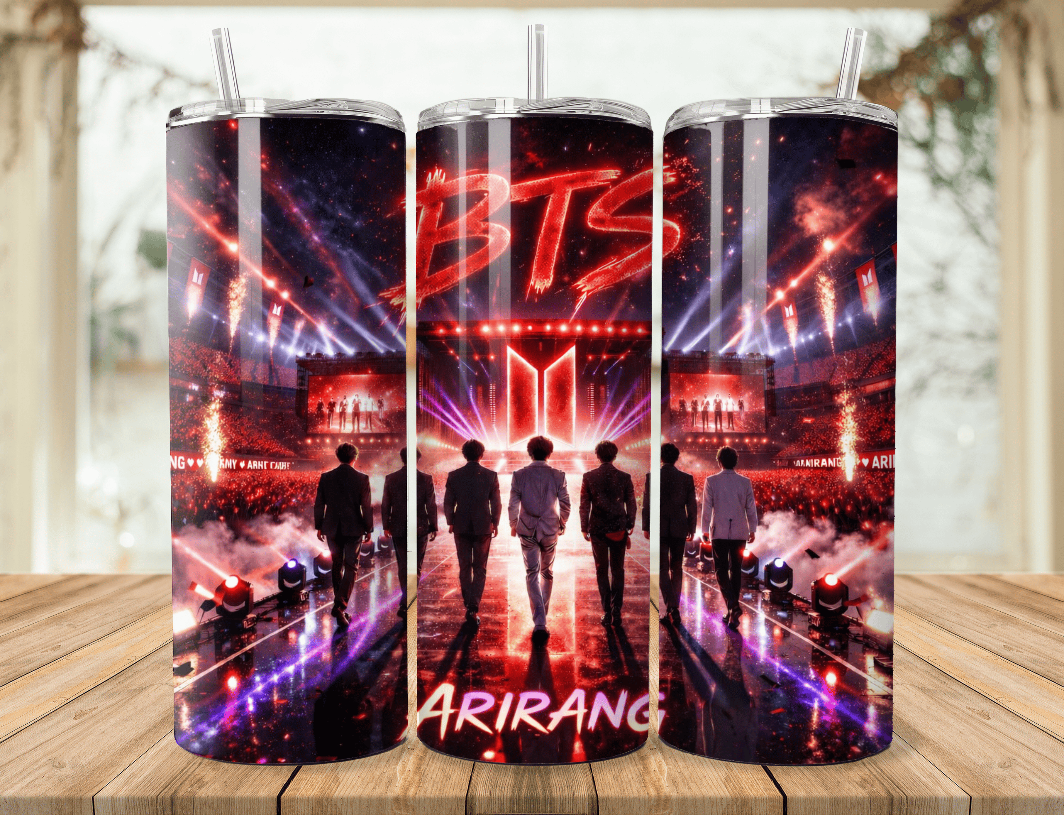 Kpop BTS Inspired Concert Tumbler 20oz | Red Stage Lights Fan Gift | Music Lover