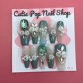 Press-On Nails – Elegant Rose (Green)