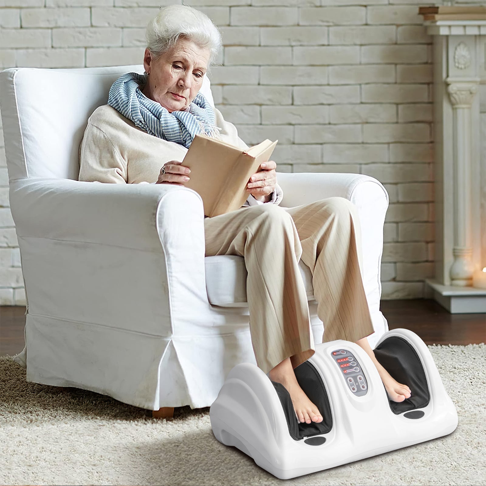 Therapeutic Shiatsu Foot Massager with High Intensity Rollers-White