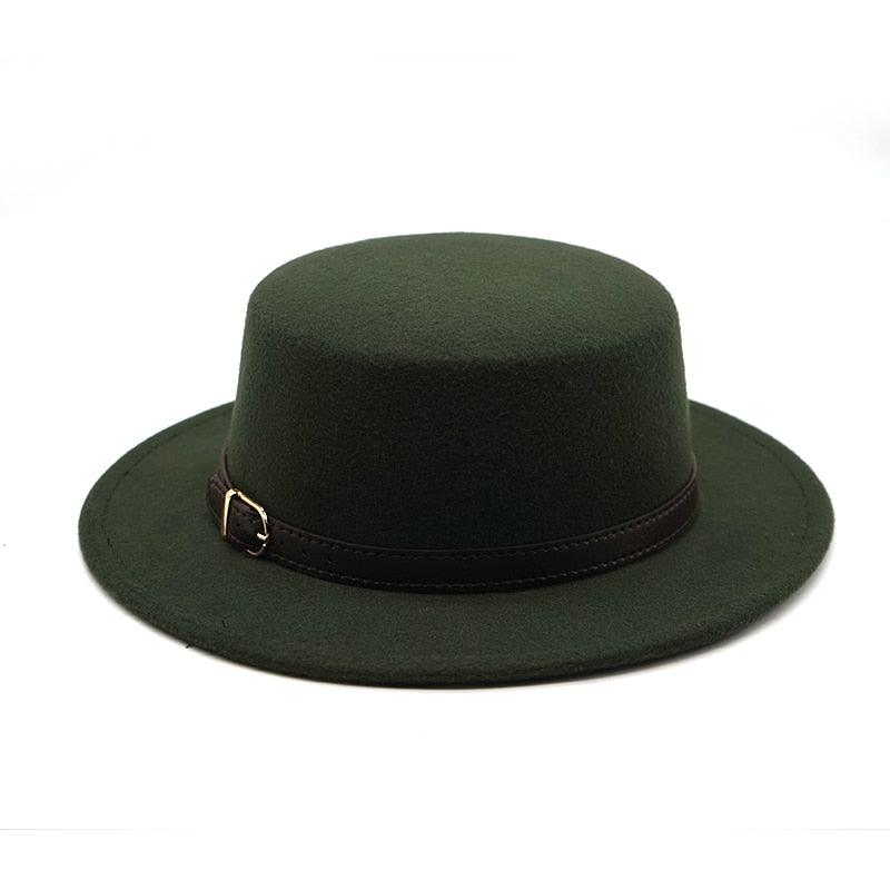 One Size New Retro Winter Autumn Women Men Top Hat Cotton Warm Winter Hat Solid Color Wide Brim Straight Sides Hat Fedora Hat Luxury Fedora Hats With Belt Buckle Elegant Flat Brim Hat