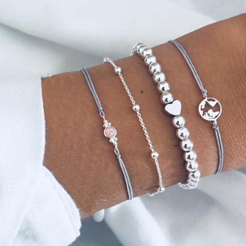 Luxury Modern Jewelry Women Set Bohemian Beads Chain Bracelets Bangles for Women Fashion Vintage Heart Compass Gold Color Chain Bracelets Sets