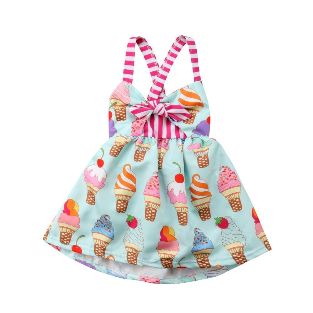 Baby Girls Ice Cream Print Halter Tutu Dress – Summer Sundress