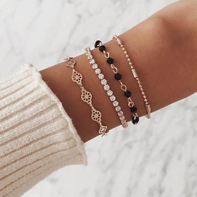 Luxury Modern Jewelry Women Set Bohemian Beads Chain Bracelets Bangles for Women Fashion Vintage Heart Compass Gold Color Chain Bracelets Sets