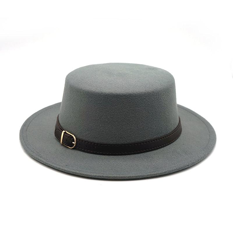 One Size New Retro Winter Autumn Women Men Top Hat Cotton Warm Winter Hat Solid Color Wide Brim Straight Sides Hat Fedora Hat Luxury Fedora Hats With Belt Buckle Elegant Flat Brim Hat