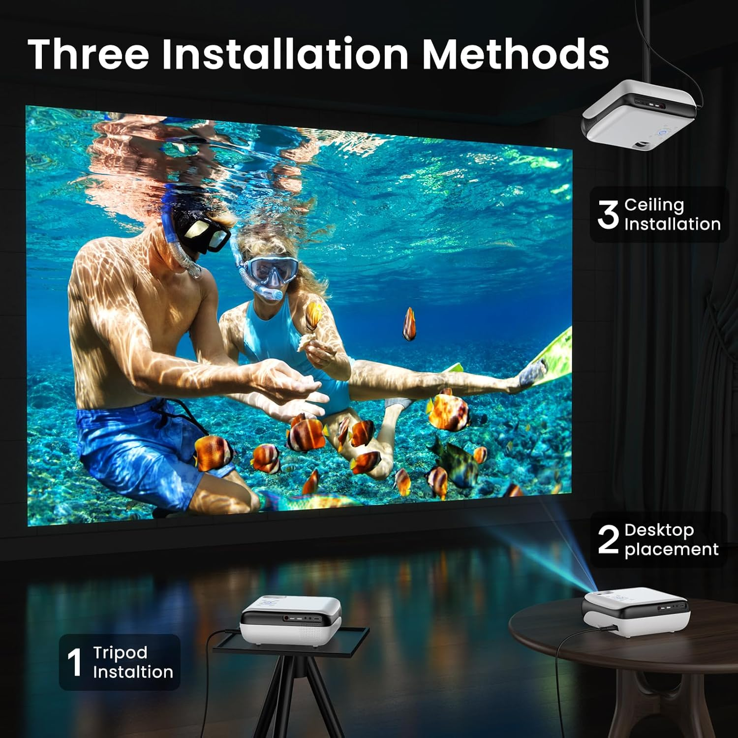 HAPPRUN Native 1080P Projector, Bluetooth Home Theater Movie Projector with Built-In Speaker, Compatible with Smartphone, HDMI, Fire Stick, PS5, Indoor & Outdoor Use - without Google TV System