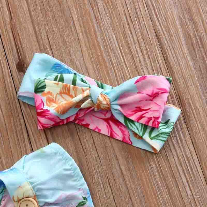 Floral Sleeveless Cotton Romper Jumpsuit Headband Outfits Sunsuit For Newborn Babies For Girls In Modern Colorful Design 0-24M Kids
