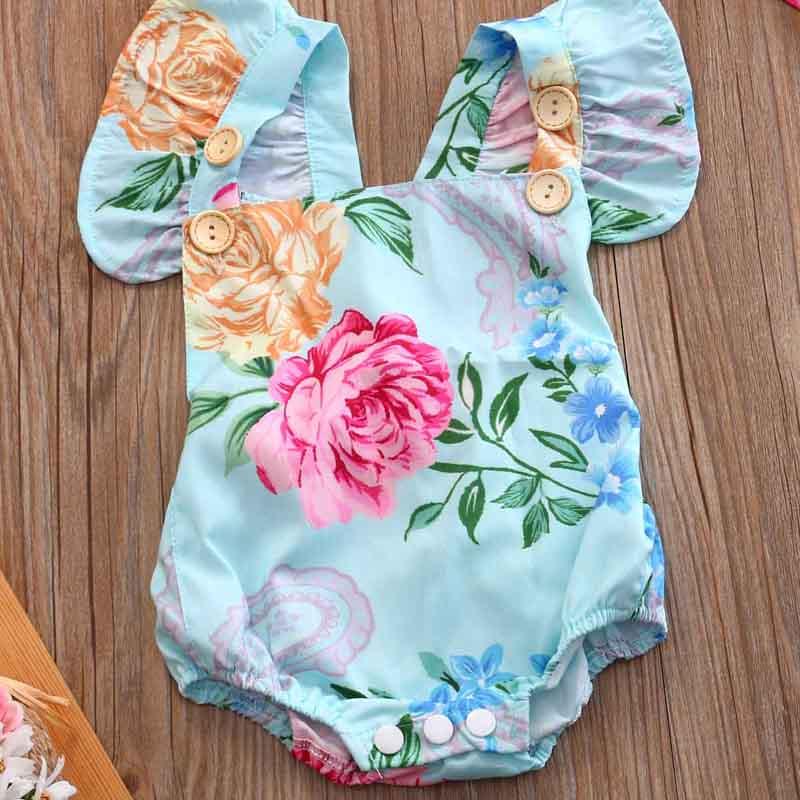 Floral Sleeveless Cotton Romper Jumpsuit Headband Outfits Sunsuit For Newborn Babies For Girls In Modern Colorful Design 0-24M Kids