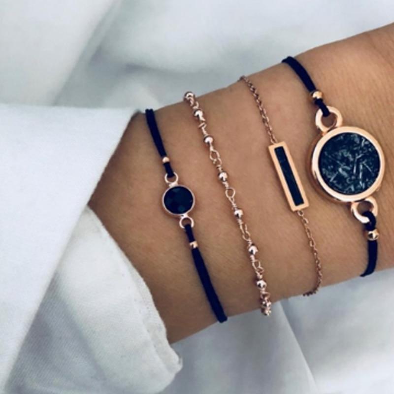 Luxury Modern Jewelry Women Set Bohemian Beads Chain Bracelets Bangles for Women Fashion Vintage Heart Compass Gold Color Chain Bracelets Sets