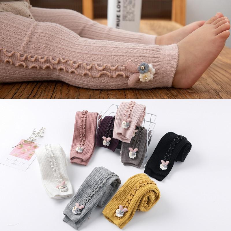 Cute Rabbit Colorful Skinny Trouser Baby Girls Comfortable Knitting Leggings Pants for Kids