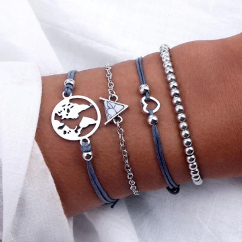 Luxury Modern Jewelry Women Set Bohemian Beads Chain Bracelets Bangles for Women Fashion Vintage Heart Compass Gold Color Chain Bracelets Sets