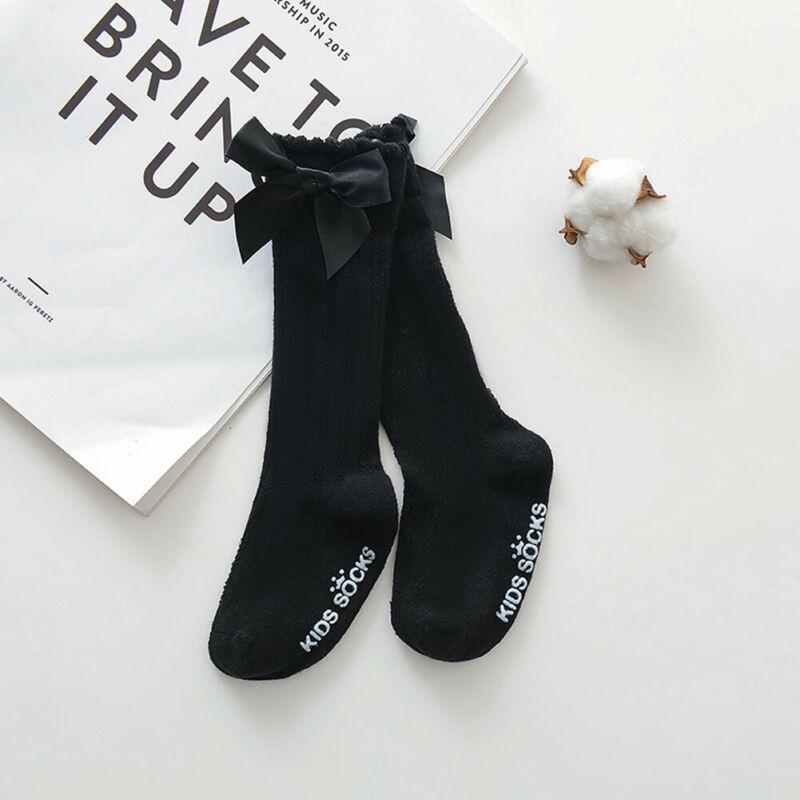 Baby Girls Big Bow 100% Cotton Knee High Long Soft Cotton Lace Baby Socks Bowknot Socks