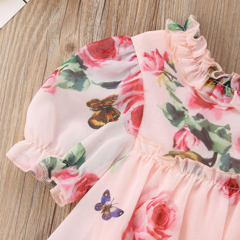 Floral Tulle Dress Kid Baby Girl Flower Puff Sleeve Princess  Wedding Party Pageant Children Dress For All Occasion