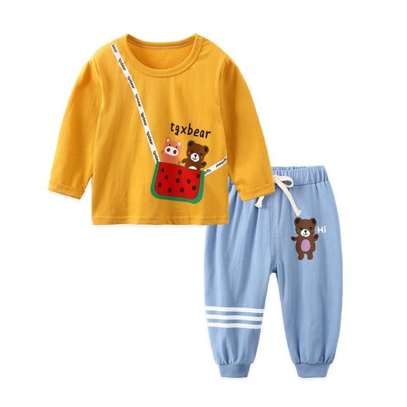 Baby Boy Clothes Cotton Clothing Sets Cartoon Long-sleeved T-shirt Pants Infant Clothes 2pcs Ste For Boys and Girls Kids