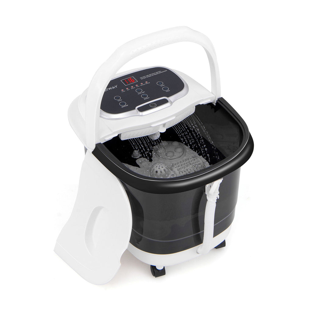 Portable All-In-One Heated Foot Spa Bath Motorized Massager-Black