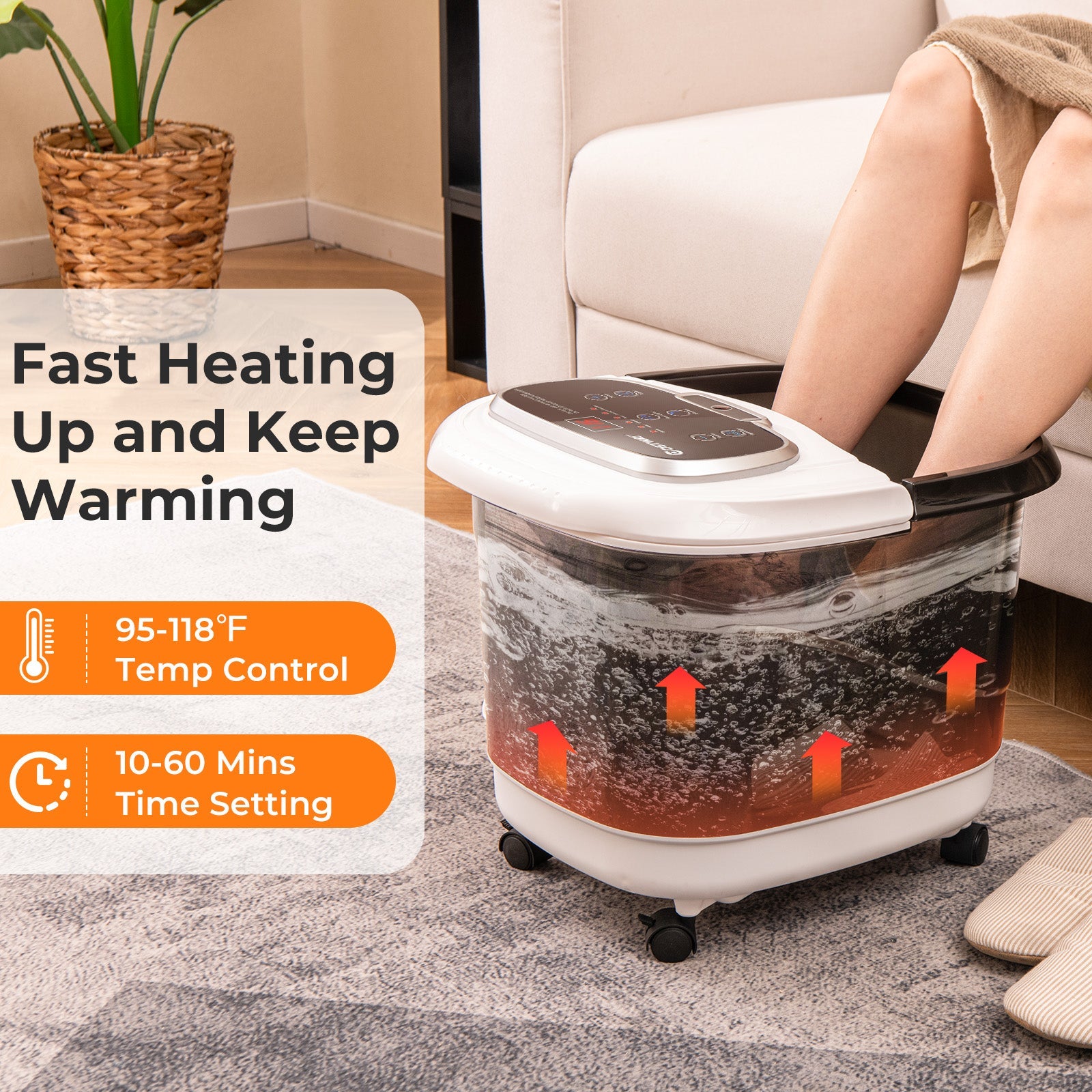 Portable All-In-One Heated Foot Spa Bath Motorized Massager-Black