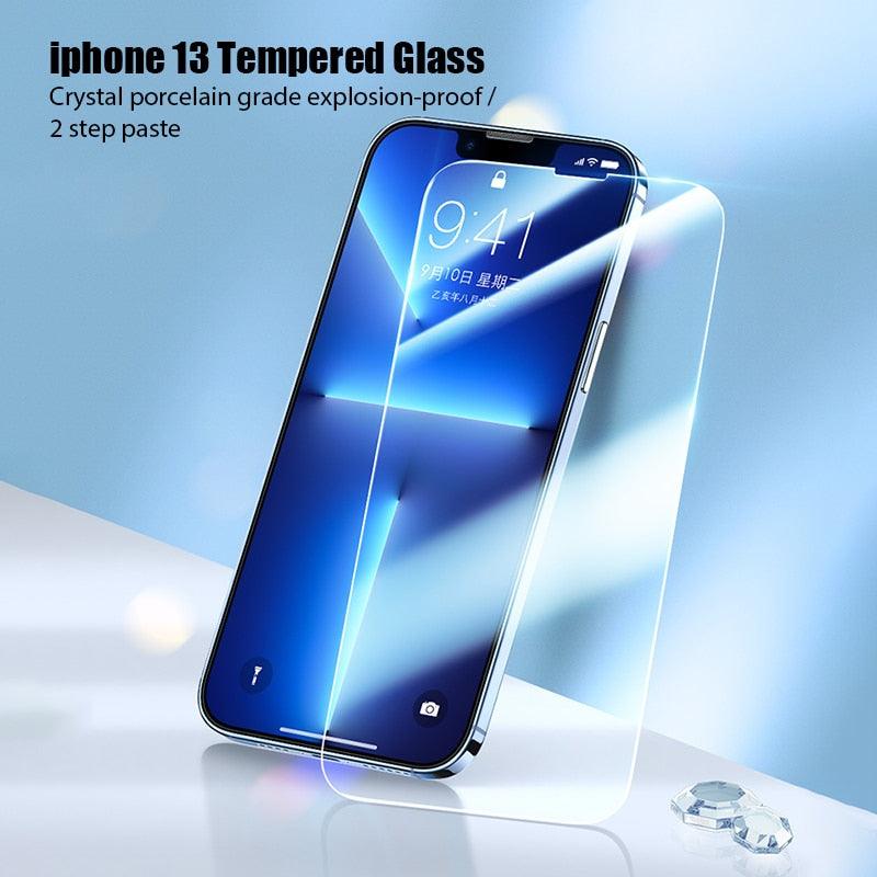 4PCS Tempered Glass for iPhone 11 12 13 14 Pro XR X XS Max Screen Protector on for iPhone 12 Pro Max Mini 7 8 6 6S Plus SE Glass Tempered Glass Easy Frame Installation HD Ultra-Thin Screen Protector