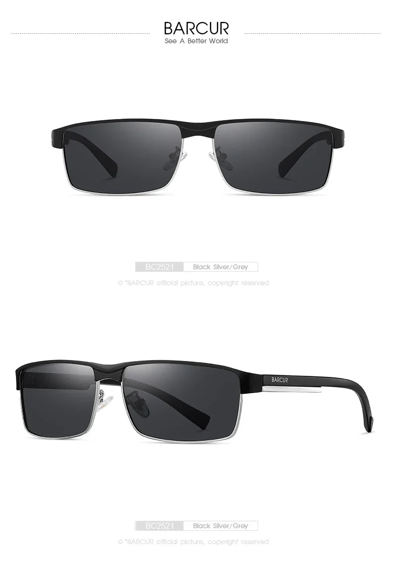 BARCUR Sunglasses Men’s Original Rectangle Fashionable Business Sunglasses – Polarized UV400 Protection for Driving Hiking Sports and Casual Wear – Trendy Fashion Shades Oculos De Sol with Anti-Reflective TAC Lenses