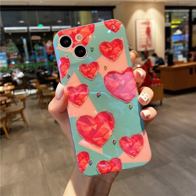 Gorgeous 3D Glitter Flower Silicone Phone Case For iPhone 14 13 Pro Max Colorful Soft Cover Cute Flower Phone Case for Women Girls Multicolored Soft Shockproof Case