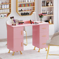 Wooden Manicure Table Nail Desk with Drawers Wrist Rest-Pink